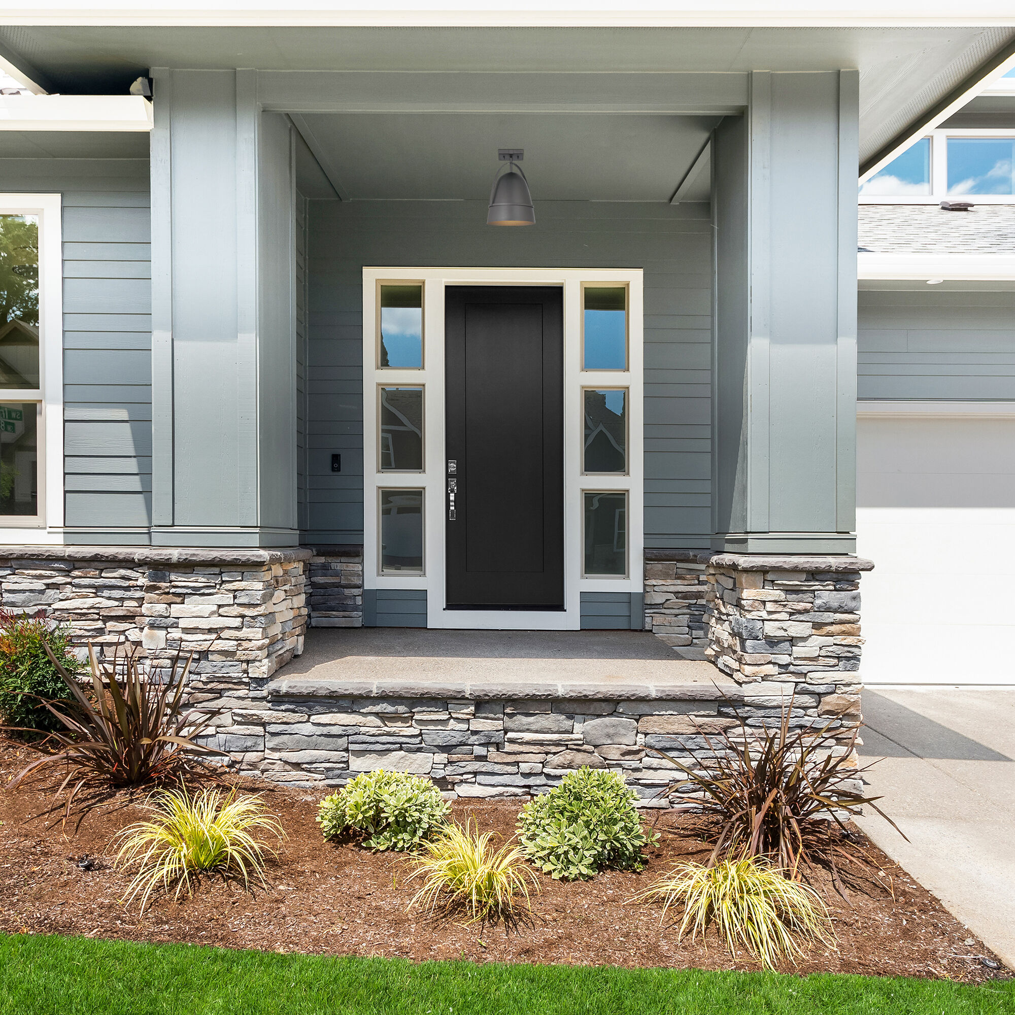 Rue 1 Light 9.5 inch Black Semi-Flush Mount Ceiling Light