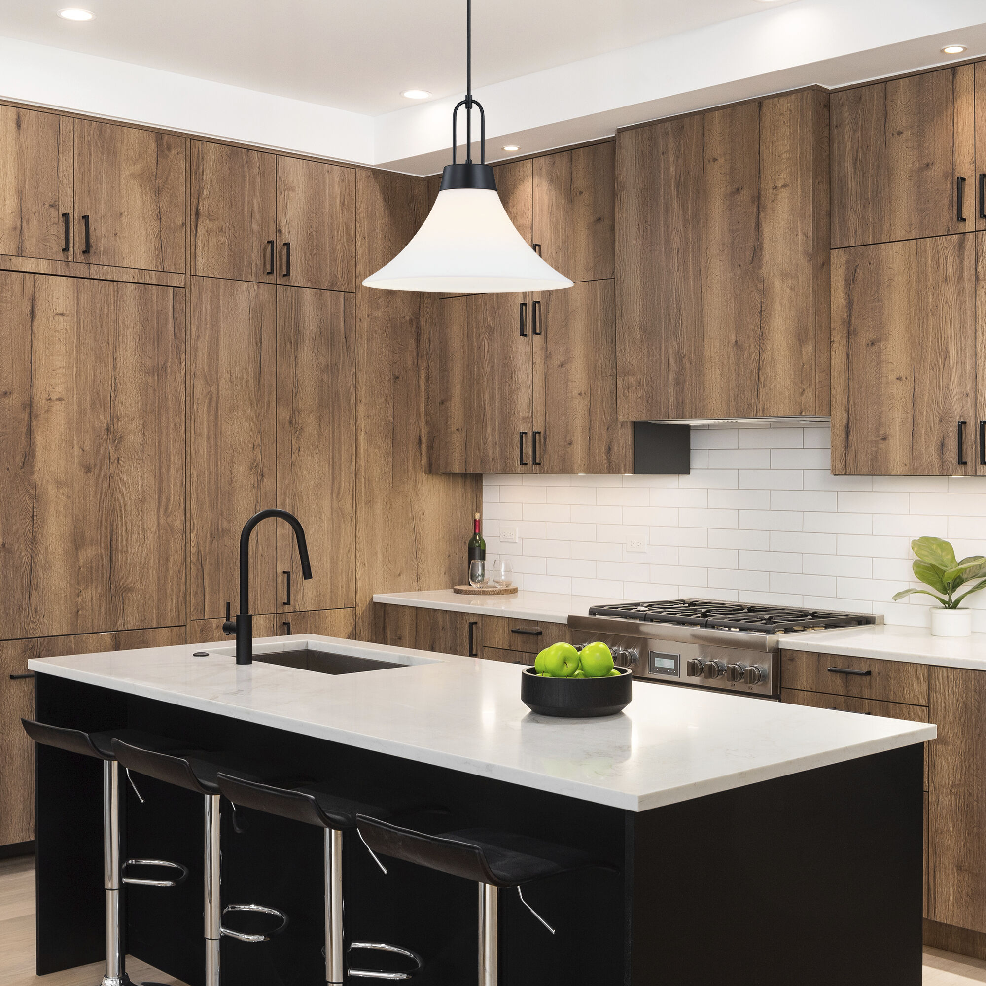 Evergreen Oasis LED 18 inch Matte Black Down Pendant Ceiling Light