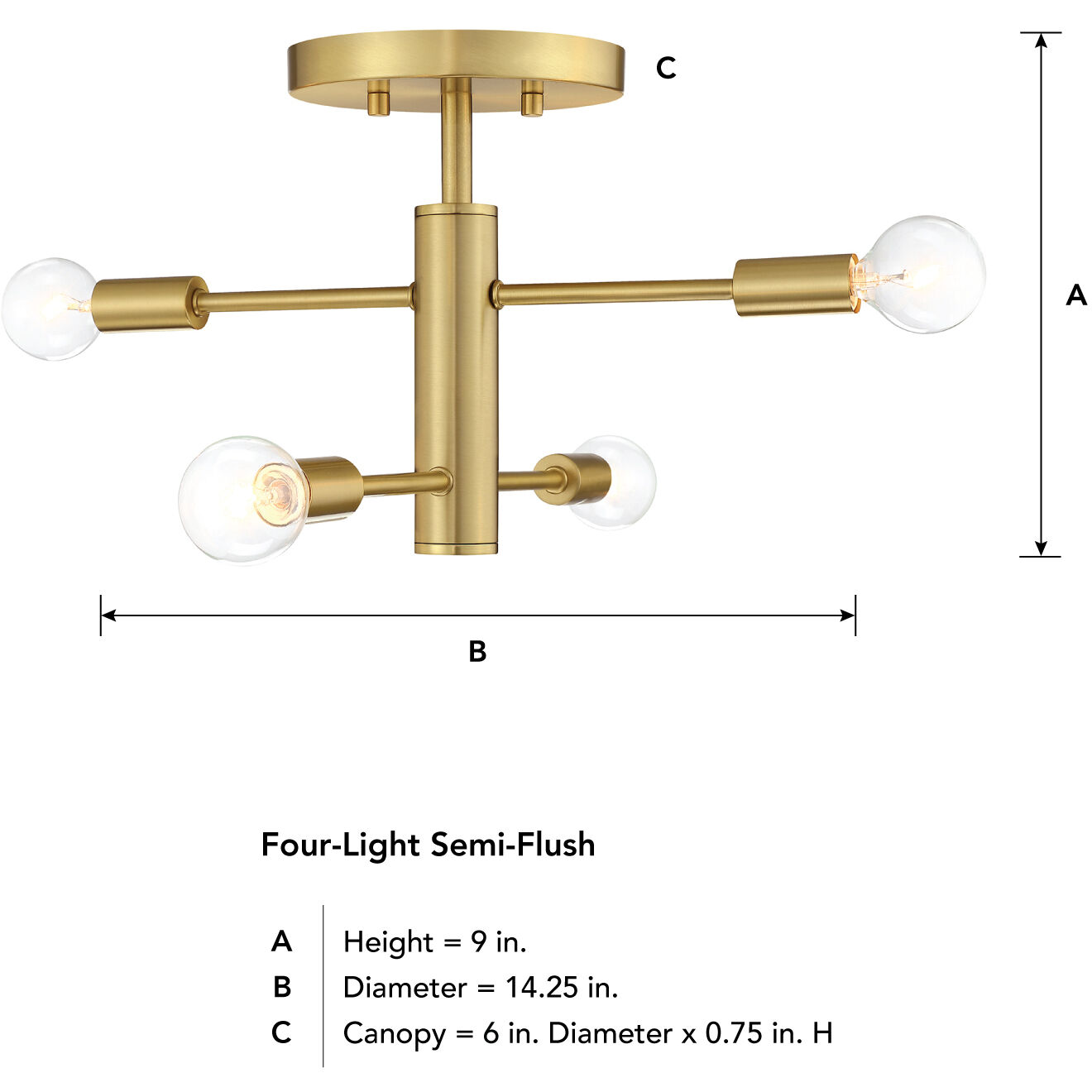 Arlo 4 Light 14.25 inch Brushed Gold Semi Flush Mount Ceiling Light