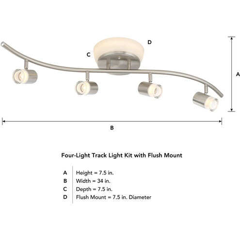 EnviroLite 4 Light 120 Brushed Nickel Track Kit/Flush Mount Combo Ceiling Light, S-Shaped Bar