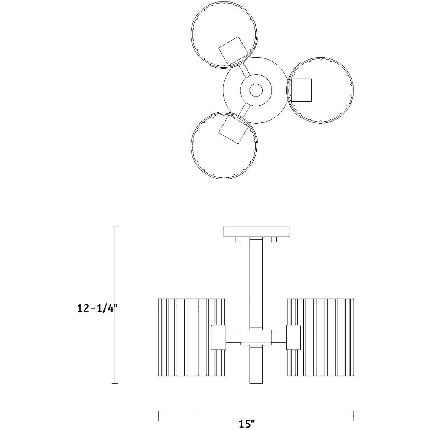 Aries 3 Light 15 inch Brushed Gold Semi-Flush Mount Ceiling Light