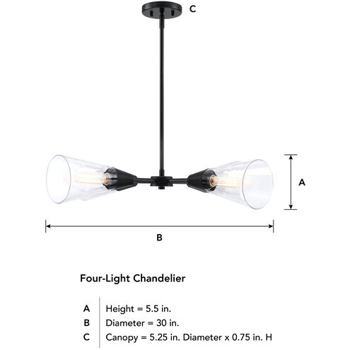 Norro 4 Light 3 inch Matte Black Chandelier Ceiling Light