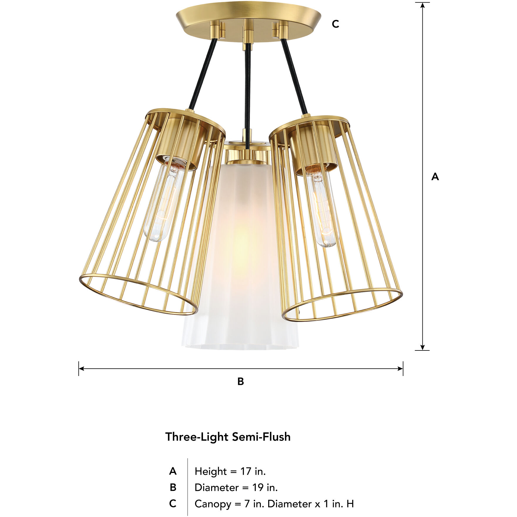 Liana 4 Light 17.5 inch Brushed Gold Semi Flush Mount Ceiling Light