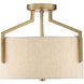 Elara 3 Light 15 inch Brushed Gold Semi-Flush Ceiling Light