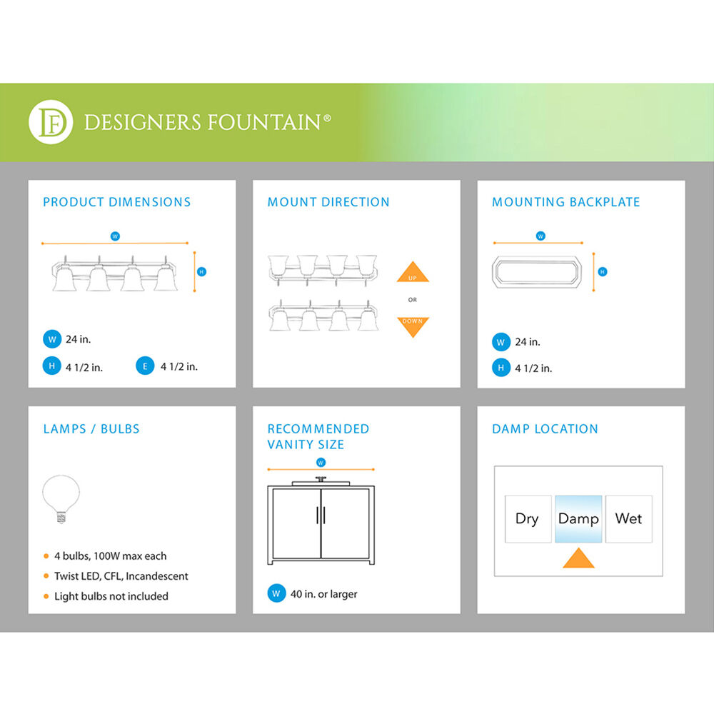 Value 4 Light 24 inch Brushed Nickel Bath Bar Wall Light