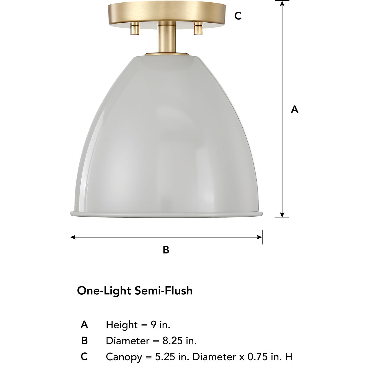 Biba 1 Light 8.25 inch Brushed Gold Semi-Flush Mount Ceiling Light