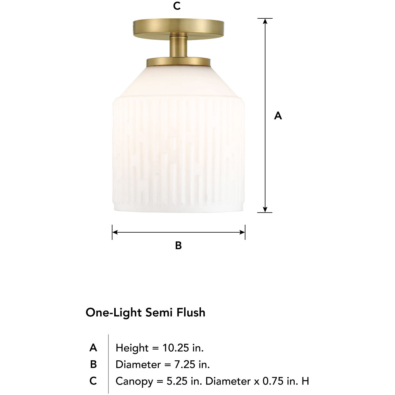 Ele 1 Light 7.25 inch Brushed Gold Semi-Flush Mount Ceiling Light