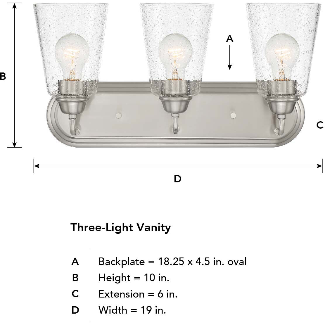 Zane 3 Light 19 inch Brushed Nickel Vanity Light Wall Light