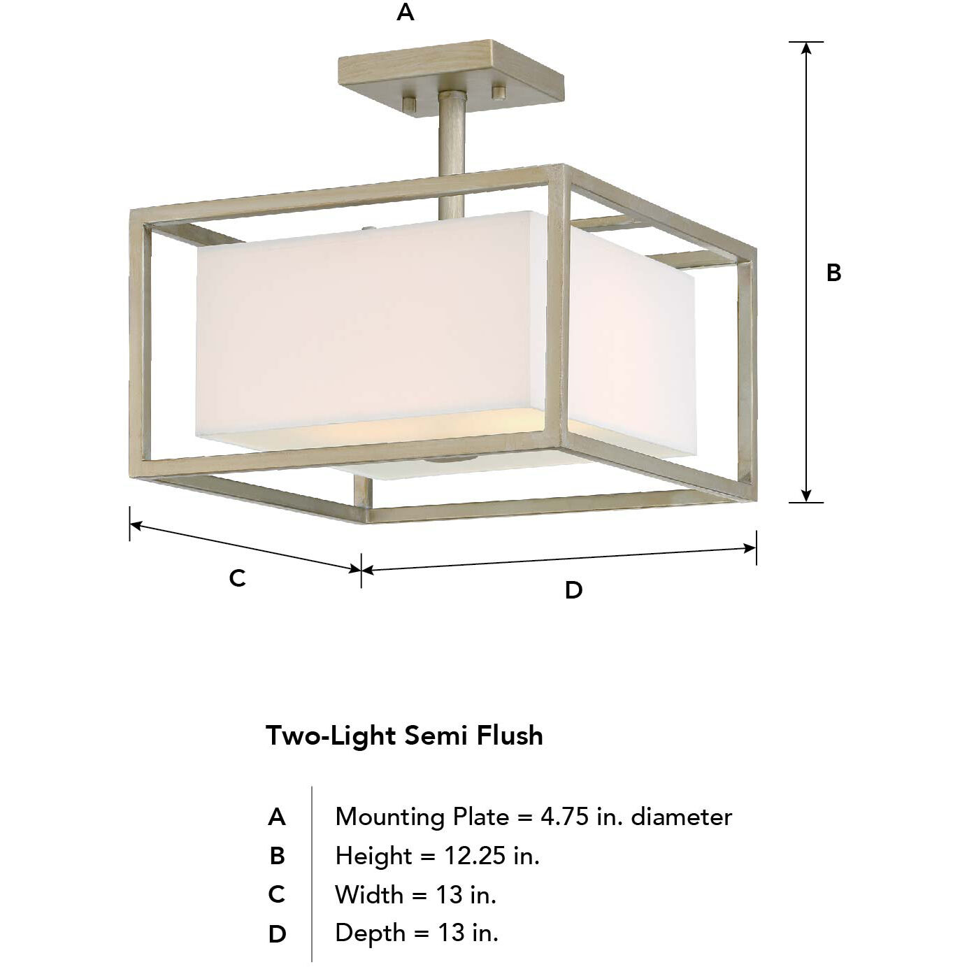 Chloie 2 Light 13 inch Sterling Gold Semi-Flush Ceiling Light
