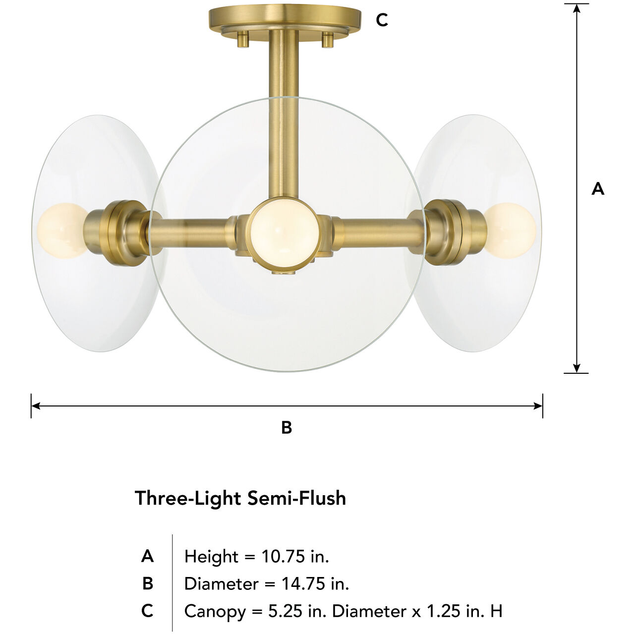 Litto 3 Light 14.75 inch Brushed Gold Semi-Flush Mount Ceiling Light