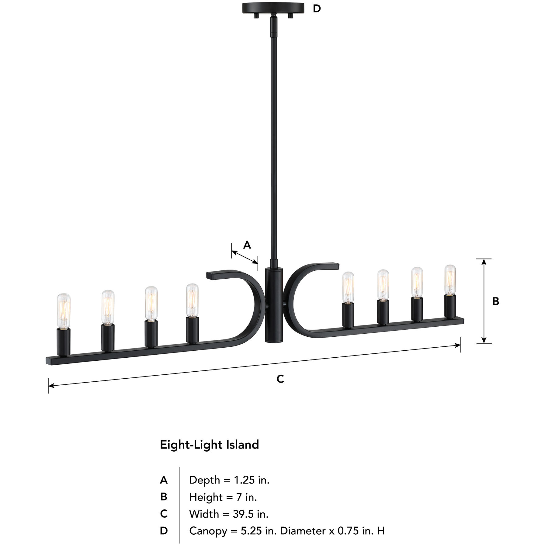 Skye 8 Light 39.5 inch Matte Black Island Pendant Ceiling Light