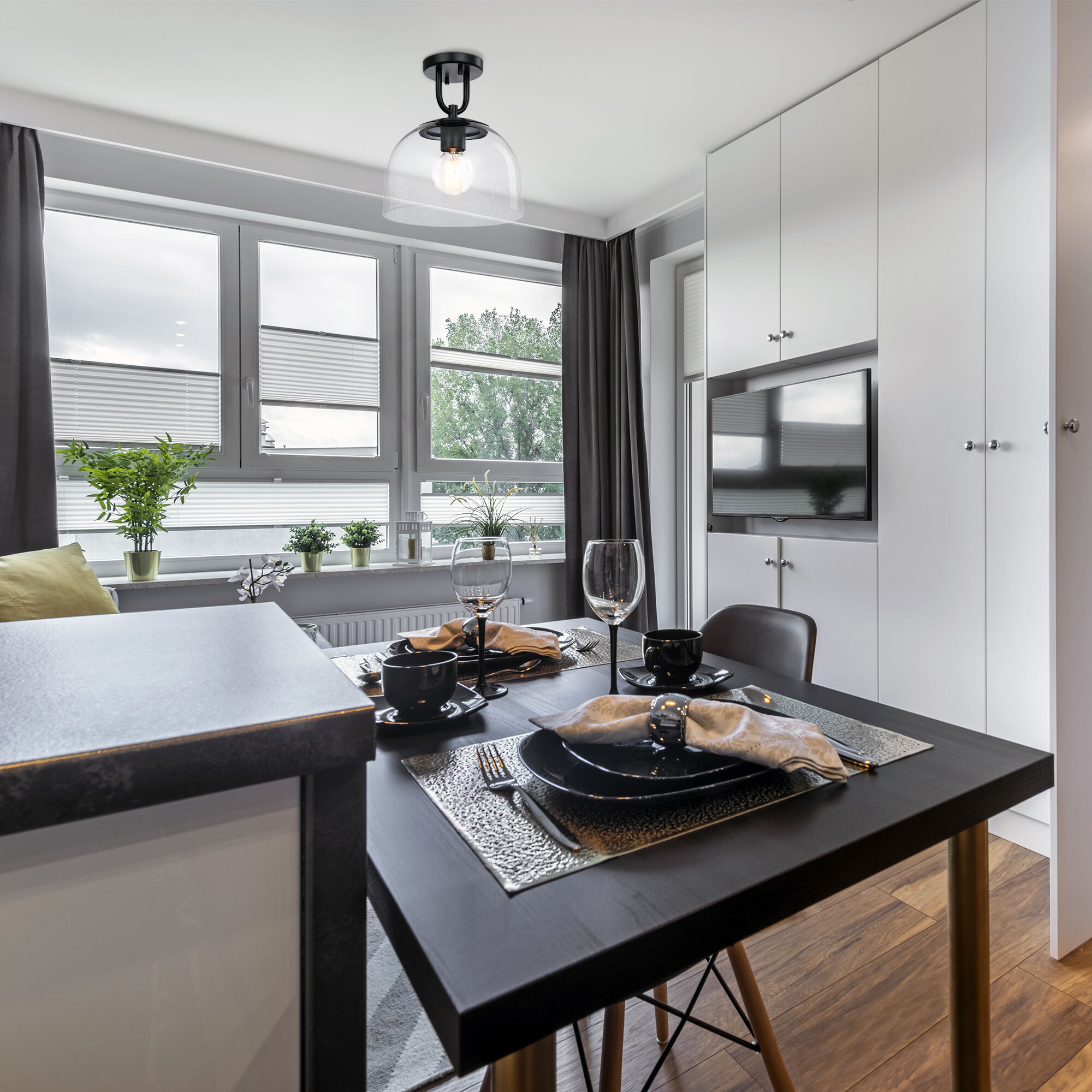 Astra LED 11.75 inch Matte Black Semi-Flush Mount Ceiling Light