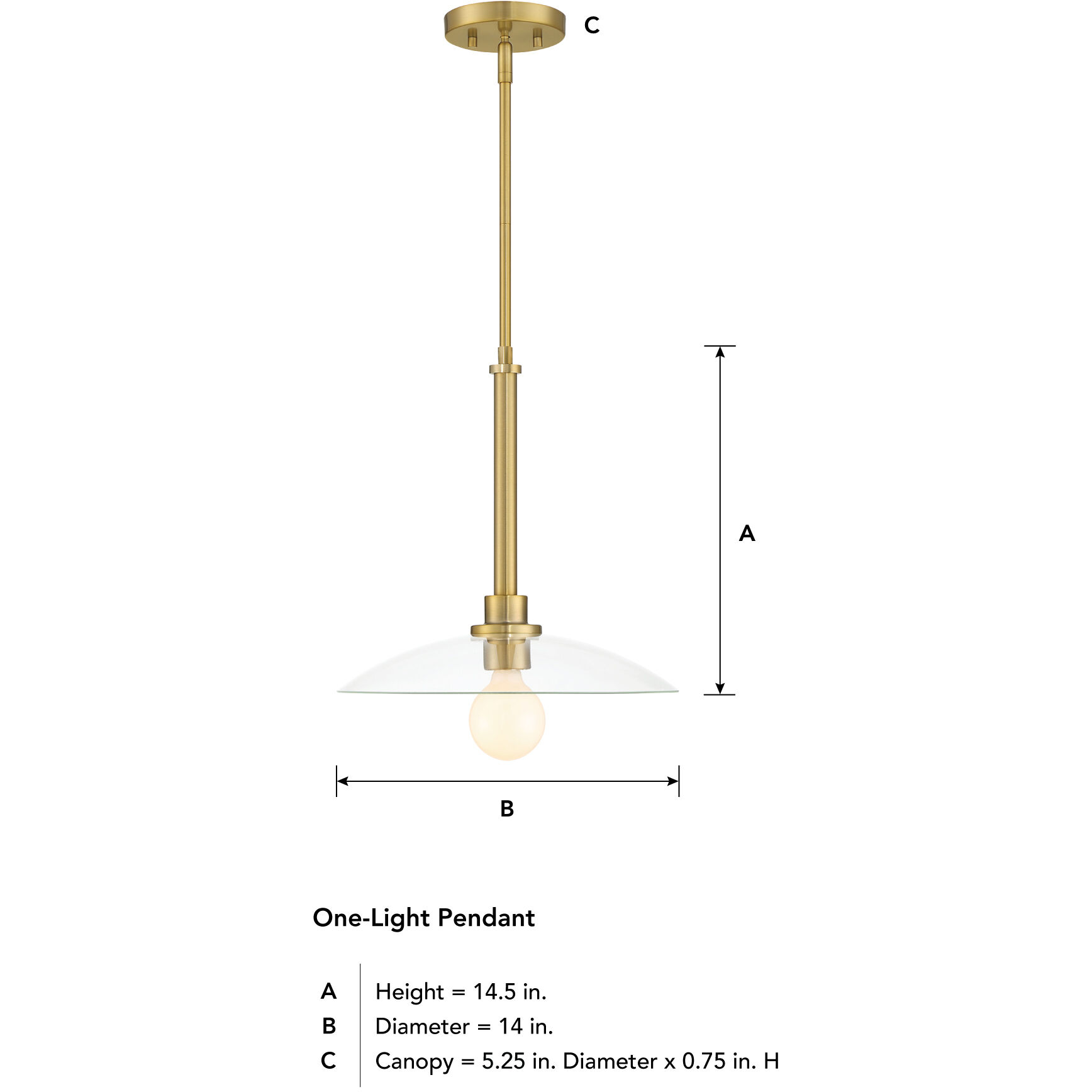 Litto 1 Light 14 inch Brushed Gold Pendant Ceiling Light