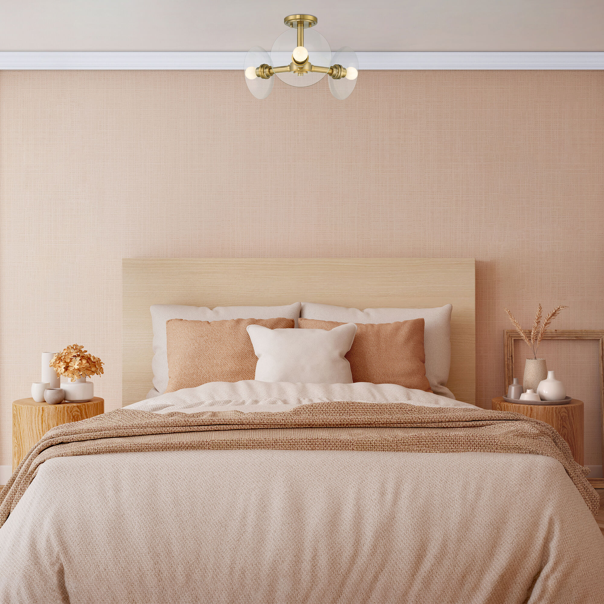 Litto 3 Light 14.75 inch Brushed Gold Semi-Flush Mount Ceiling Light