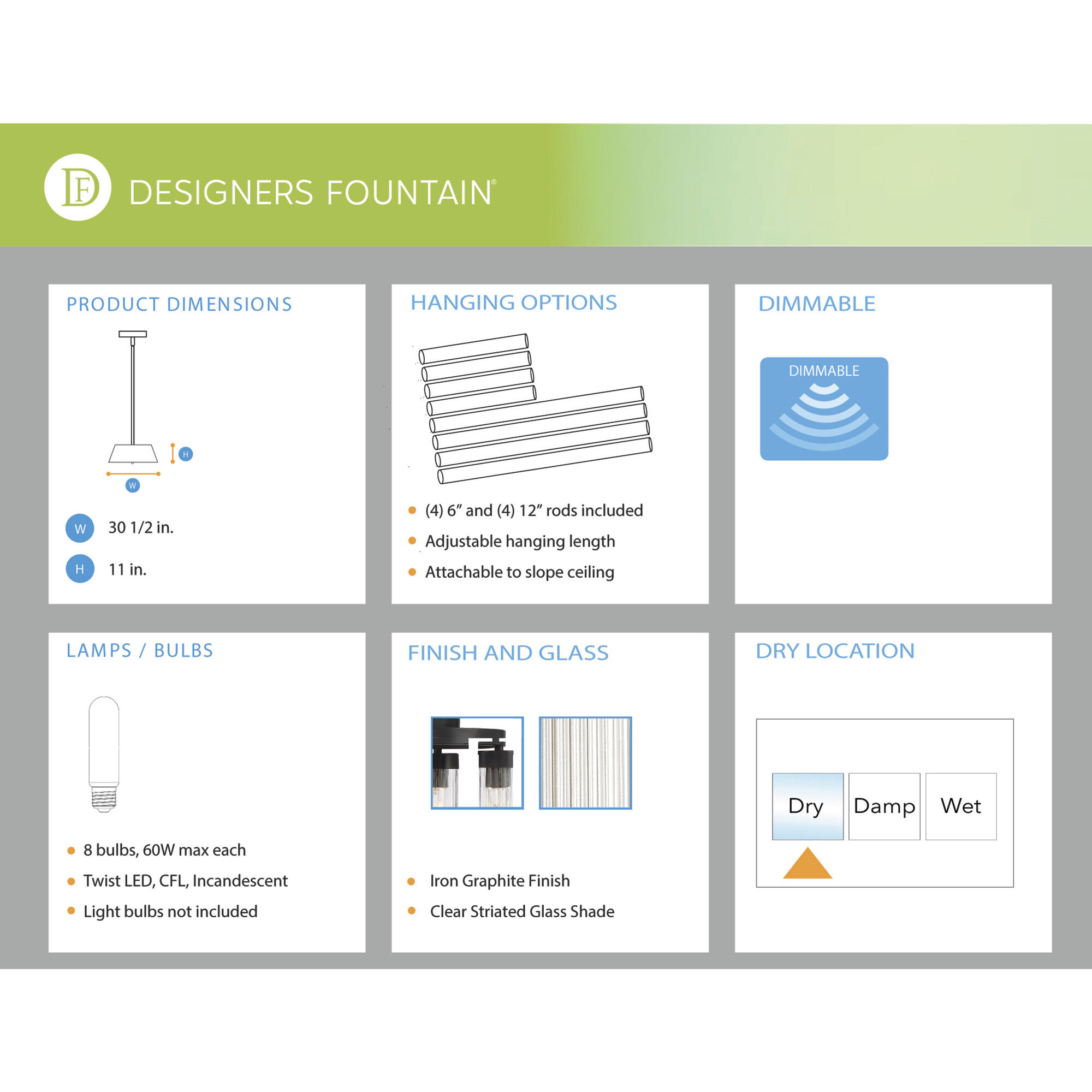 Braden 8 Light 31 inch Iron Graphite Chandelier Ceiling Light