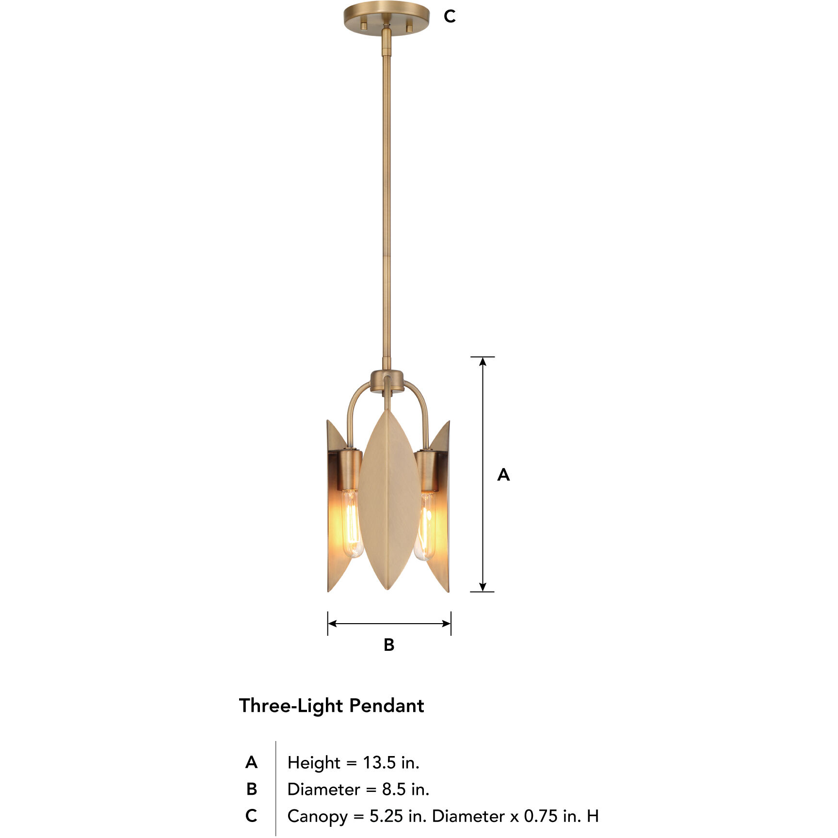 Eden 3 Light 8.5 inch Old Satin Brass Pendant Ceiling Light