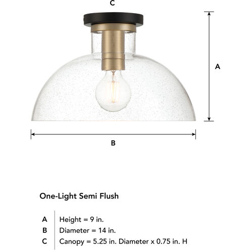 Nova 1 Light 14 inch Matte Black Semi-Flush Mount Ceiling Light