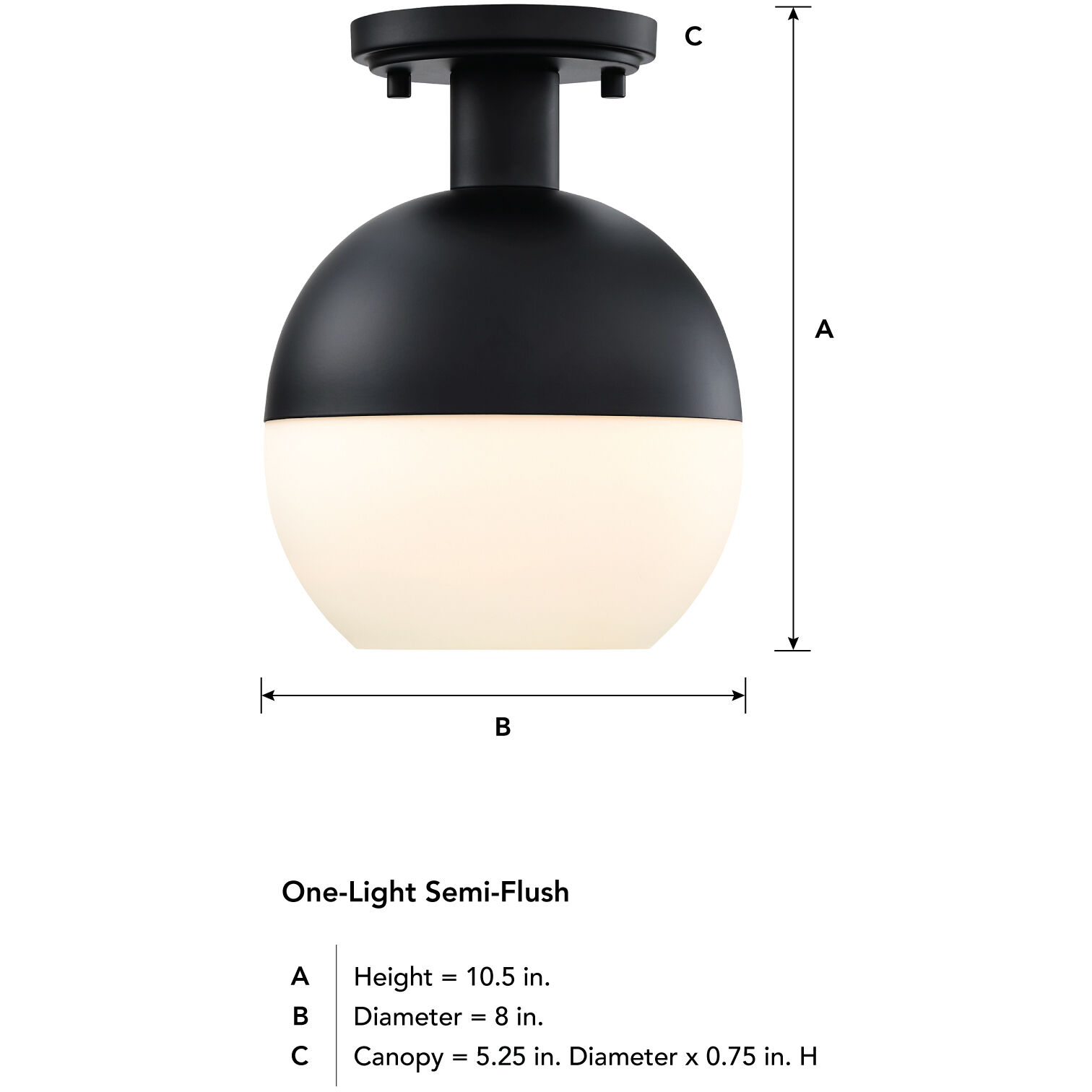 Linden 1 Light 8 inch Matte Black Semi Flush Mount Ceiling Light