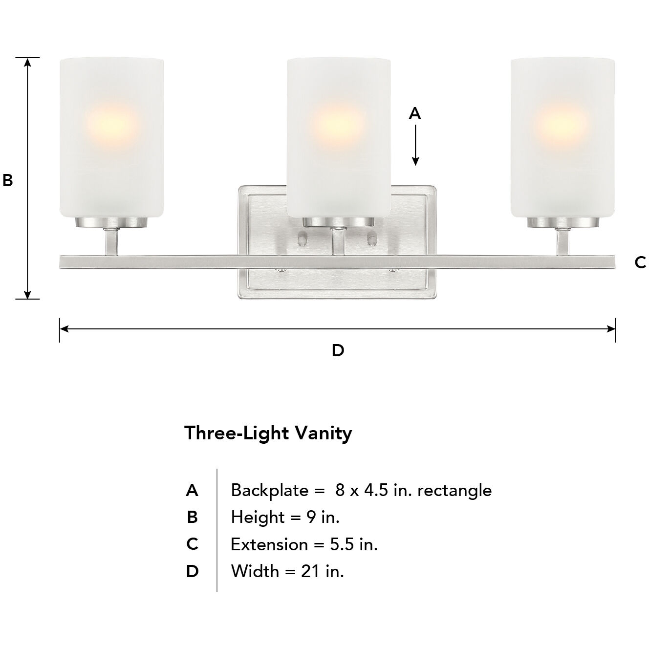 Carmine 3 Light 21 inch Brushed Nickel Vanity Light Wall Light