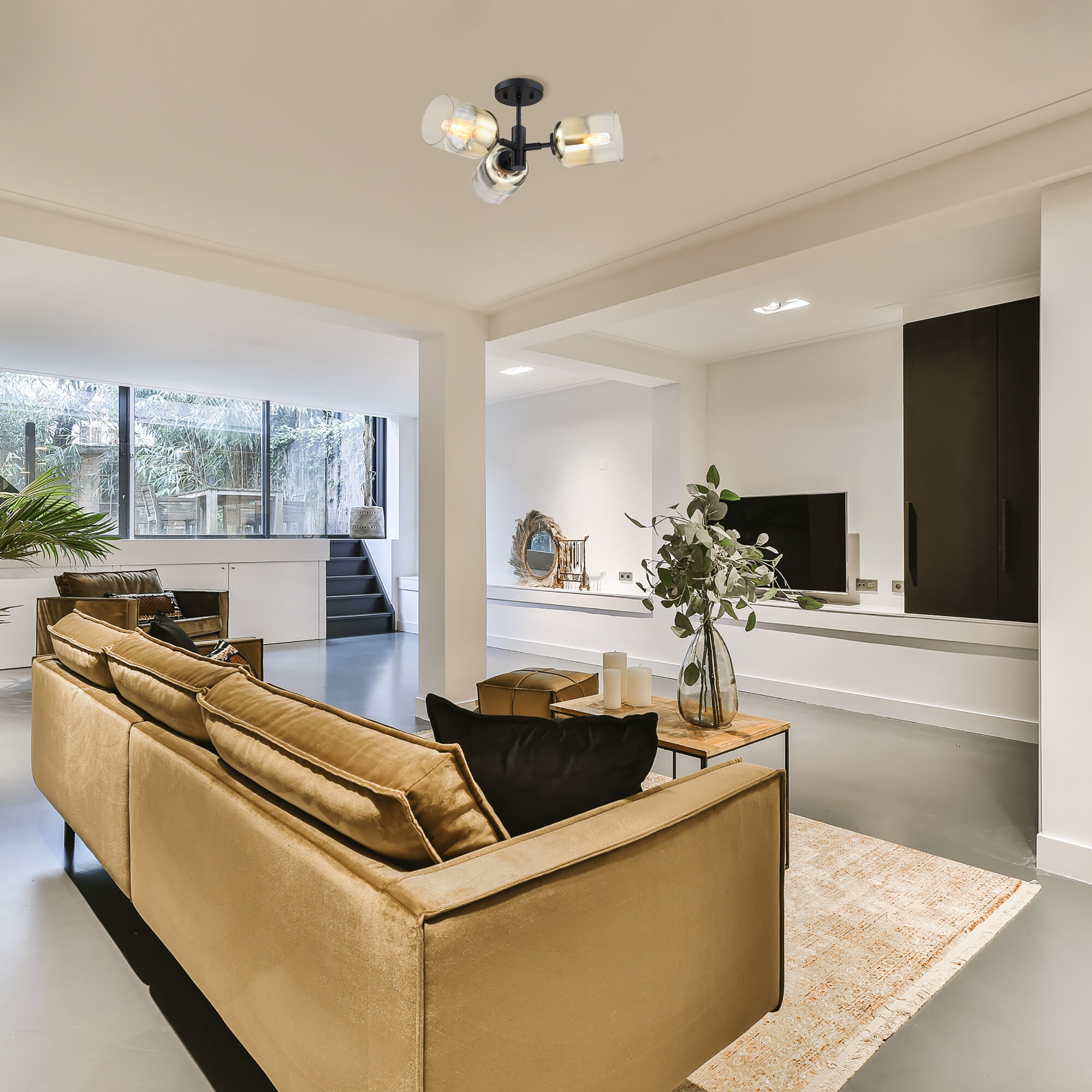 Gatsby 3 Light 20.5 inch Matte Black Semi Flush Mount Ceiling Light