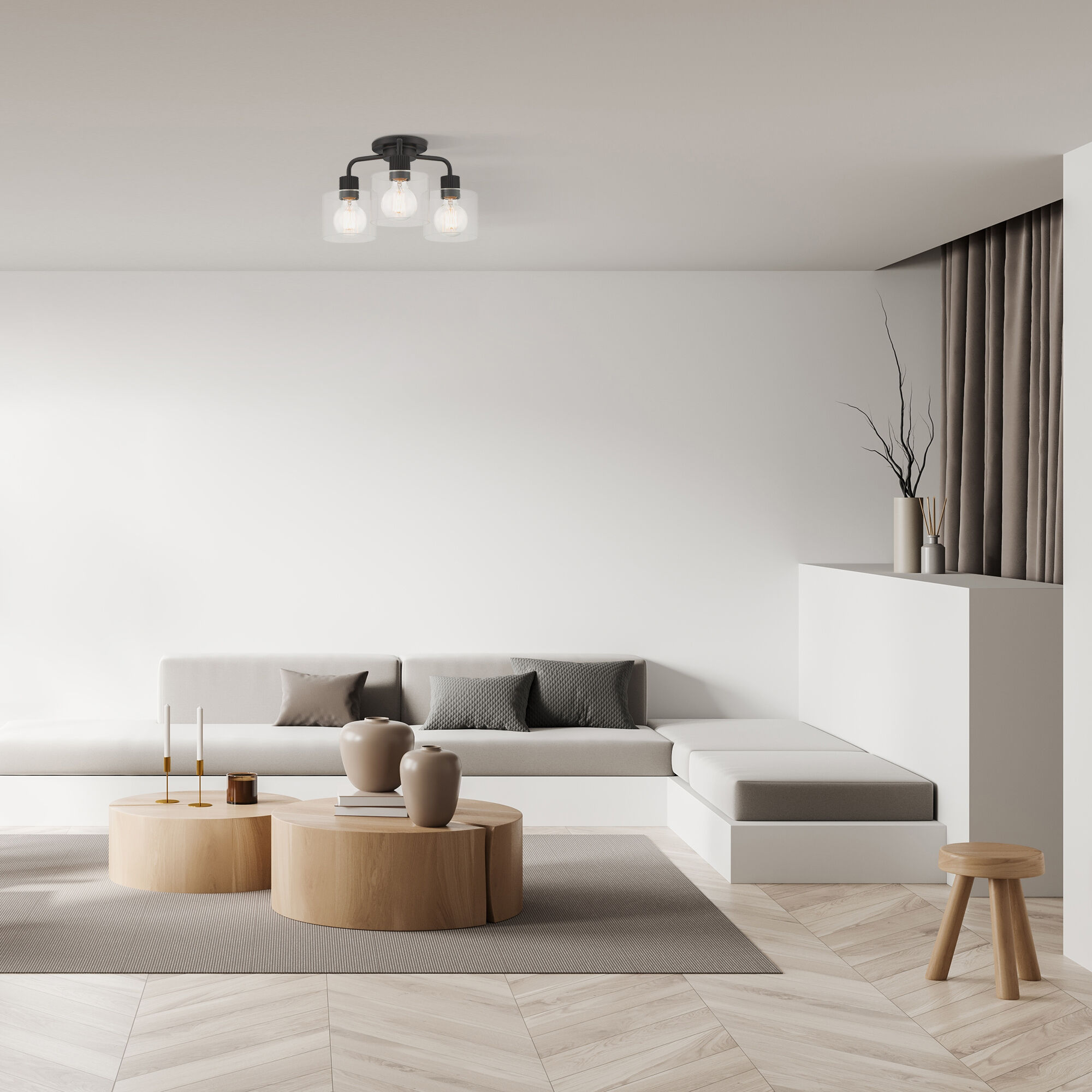 Vibrato 3 Light 16 inch Matte Black Semi-Flush Mount Ceiling Light