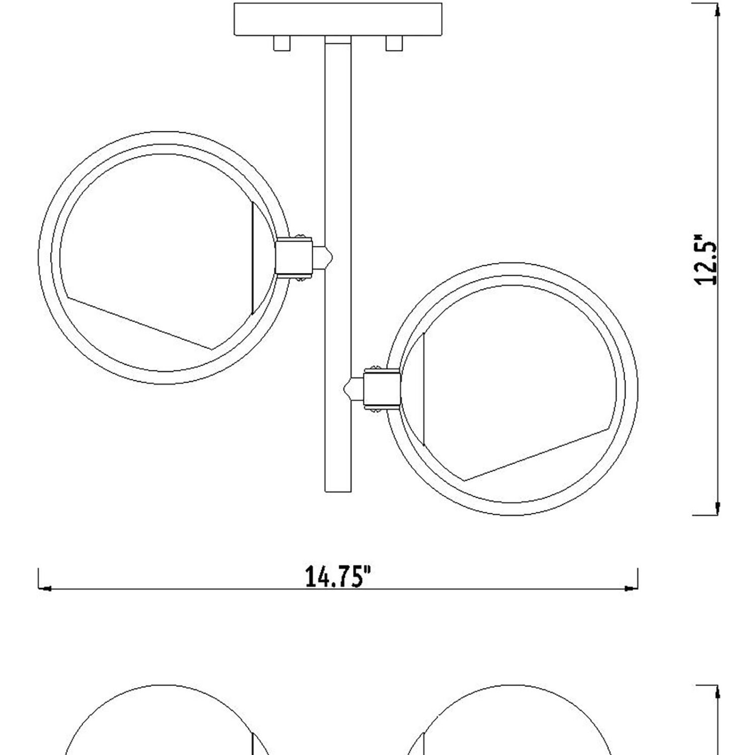 Teatro 2 Light 14.75 inch Brushed Gold Semi-Flush Mount Ceiling Light