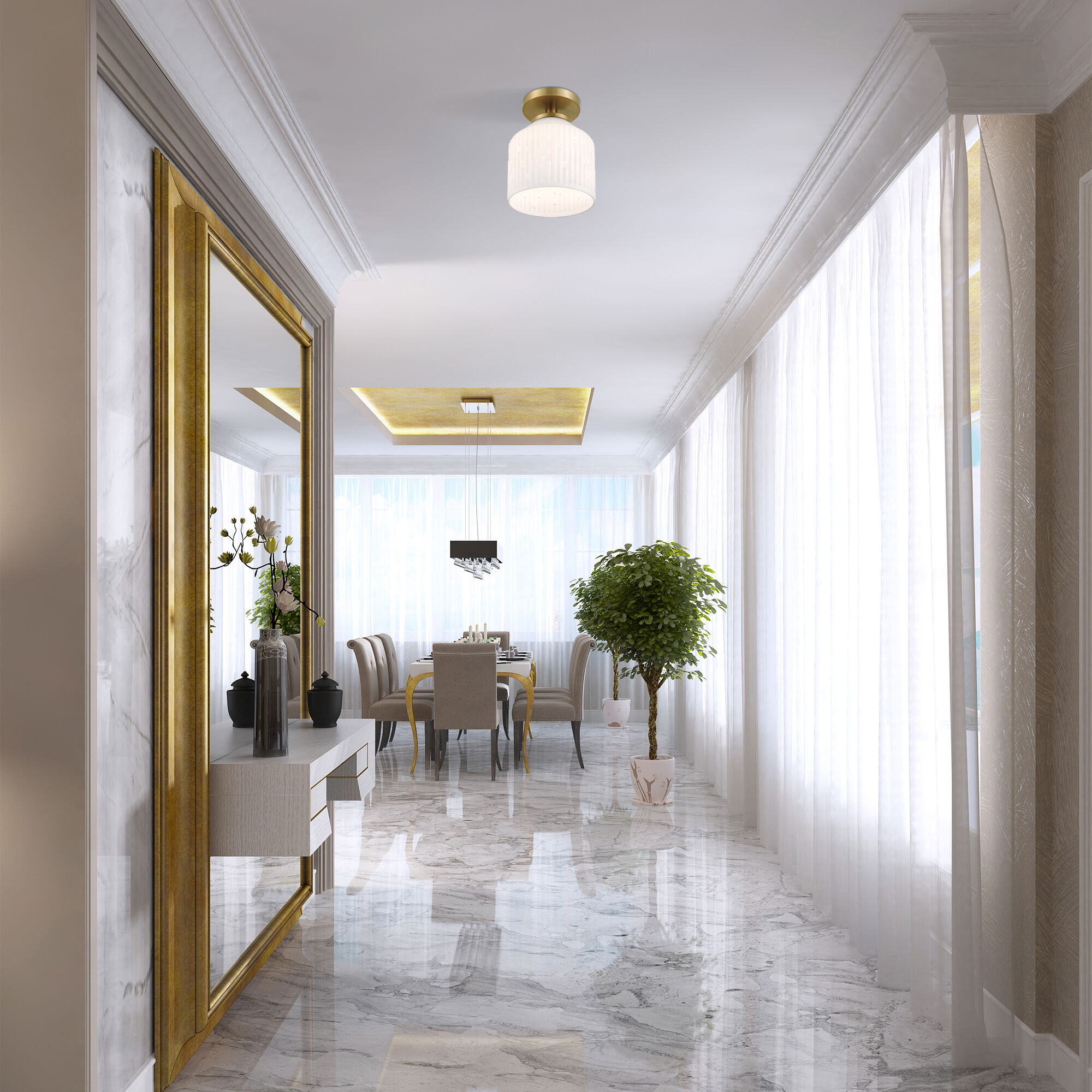 Ele 1 Light 7.25 inch Brushed Gold Semi-Flush Mount Ceiling Light