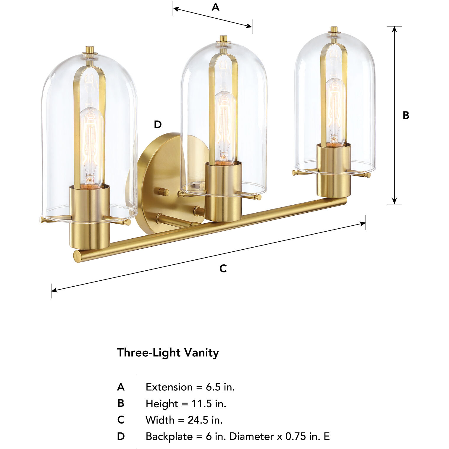 Skylar 3 Light 24.5 inch Brushed Gold Vanity Light Wall Light