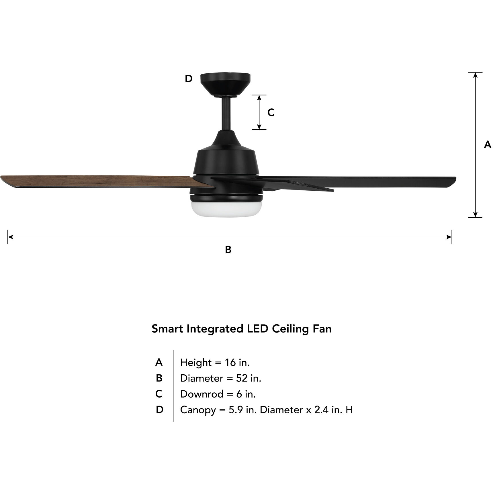 Astrea 52 inch Matte Black with Reversible Matte Black/Sepia Brown Blades Smart Color Fan